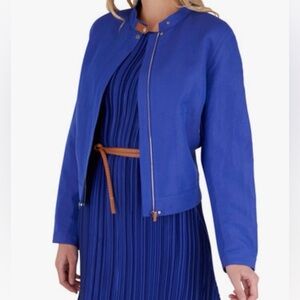 Lafayette 148 New York Beaumont Silk Linen Lapis Blue Jacket M